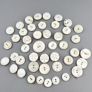 Antique White Carved Buttons Lot – Casein & Milk Glass Mix ~40pcs 1920s–40s